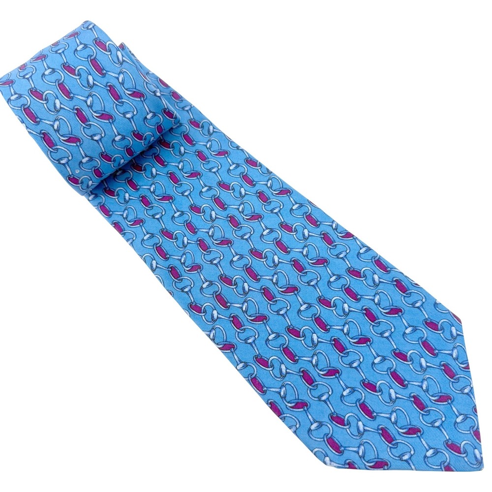 Brooks Brothers Makers Tie Men Blue Horse Bit Chain Link Silk Made in USA